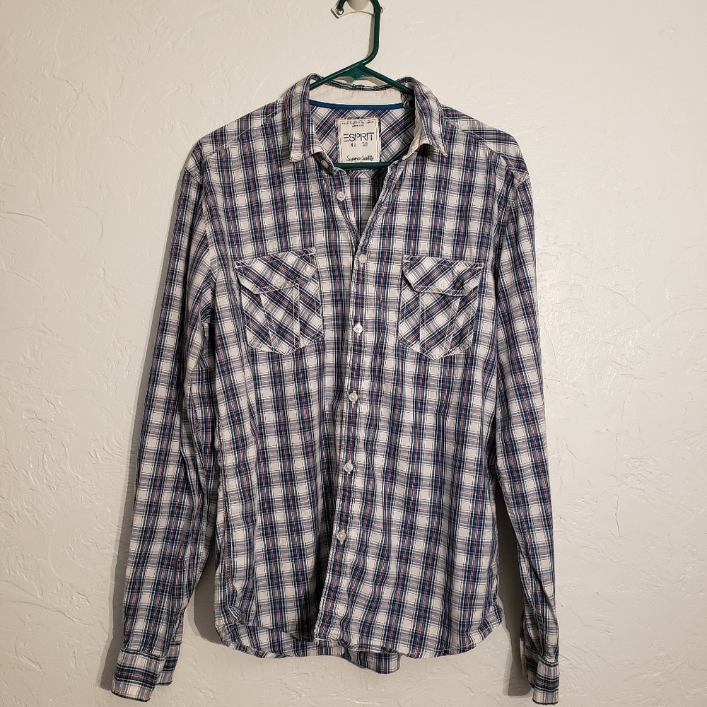 Esprit Superior Quality Slim Fit Plaid Shirt, sz L